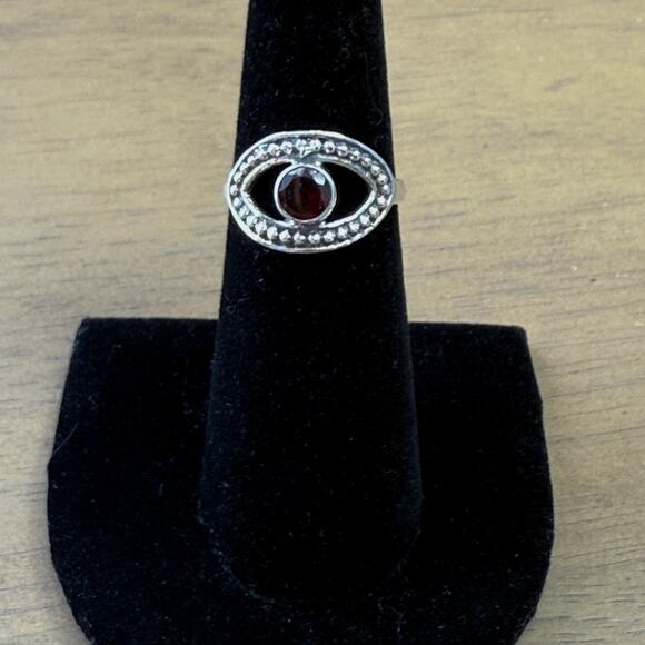 Natural Round .85 ct Garnet Evil Ring Sz 6 - Picture 1 of 4